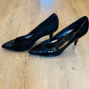 Patent and suede heels